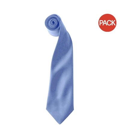 Premier Colours Mens Satin Clip Tie (Pack of 2) (Mid Blue) (One size) - UTRW6940