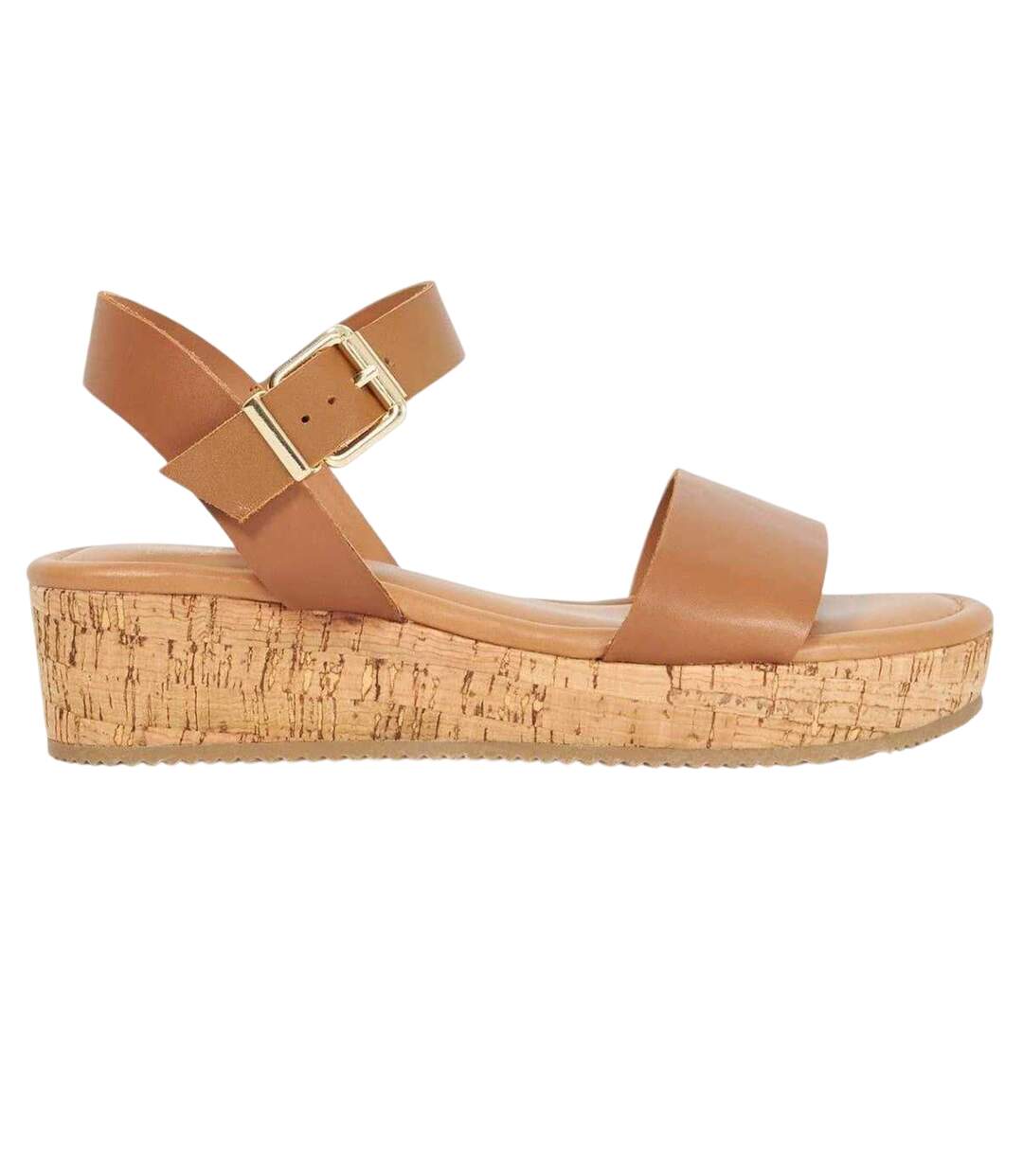 Womens/ladies Leather Platform Sandals Tan Dune London-1