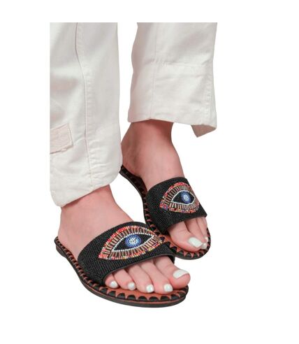 Womens/ladies cleanse beaded eye flat sandals black Where´s That From