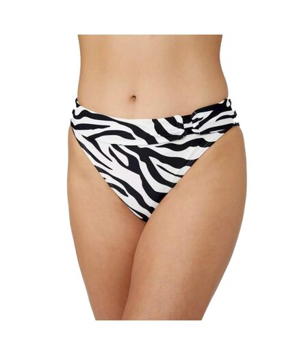 Gorgeous Womens/Ladies Zebra Print Ring Detail Bikini Bottoms (White/Black) - UTDH5437