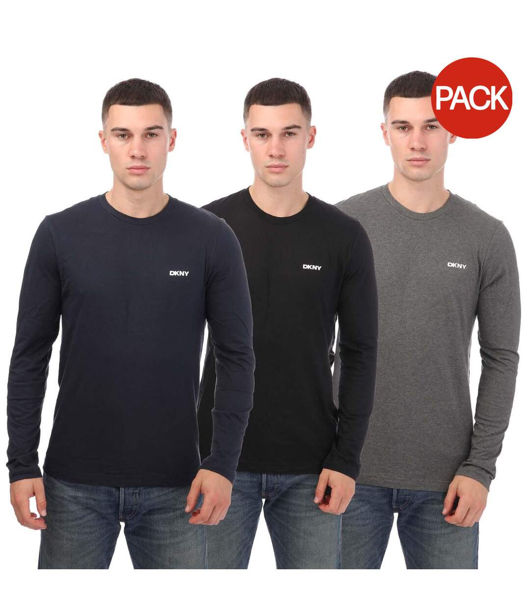 Pack Of 3  Mens Warrior Long-sleeved T-shirt  Navy Grey Black DKNY-1