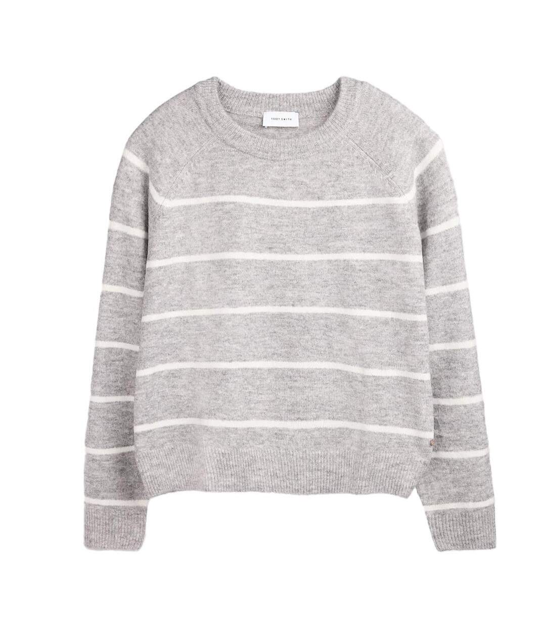 Pull à rayure gris/blanc femme teddy smith plali - l-1