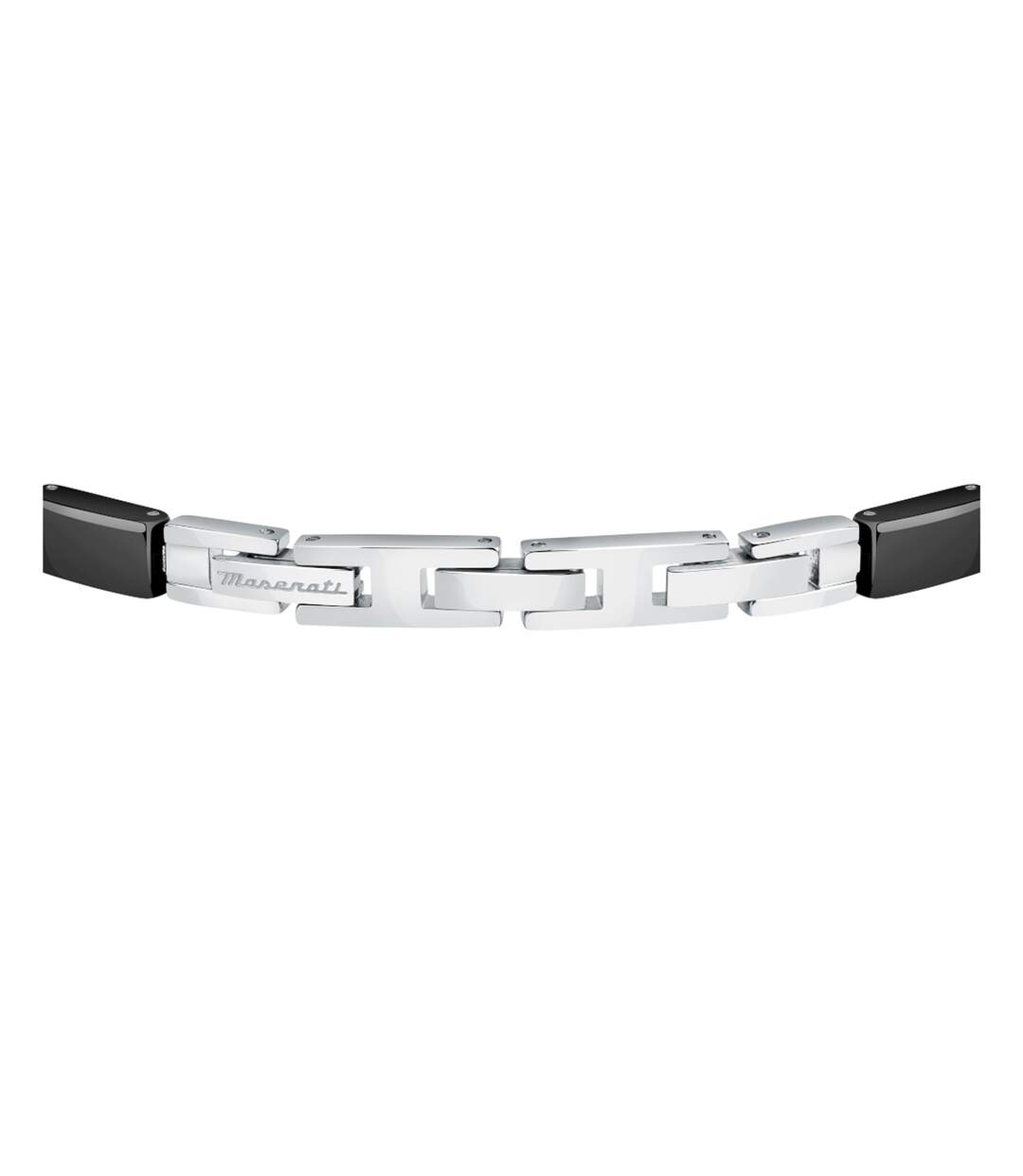 Mens Polished Metal Two Tone Bracelet One Size Silver Black Maserati-3