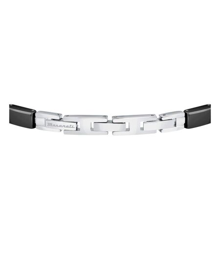 Mens Polished Metal Two Tone Bracelet One Size Silver Black Maserati