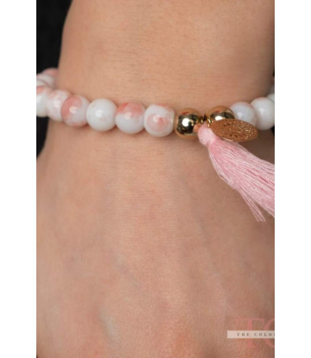 White Tender Pink Good Luck Charm Tassel Natural Boho Yoga Bracelet