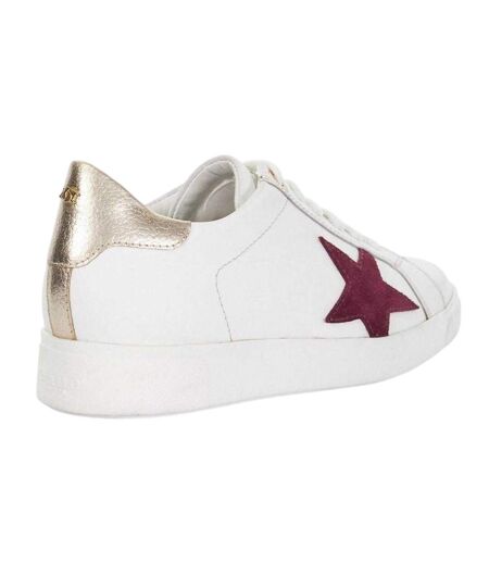 Womens/ladies Edriss Metallic Star Canvas Platform Trainers White Red Dune London