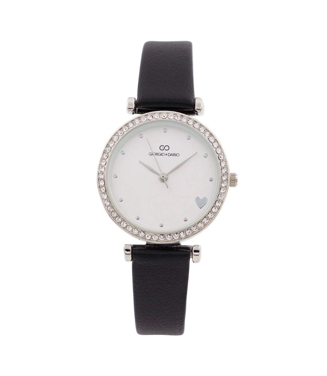 Jolie Montre Femme Noir Cœur Strass GIORGIO