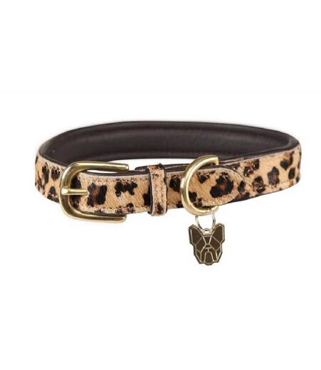 Digby & Fox Leopard Print Cow Hair Leather Dog Collar (Brown/Black) (XXXS - Neckline: 14cm-22cm)