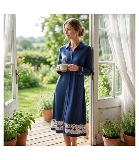 OZABI Chemise de Nuit Femme Boutonnée Dentelle Viscose