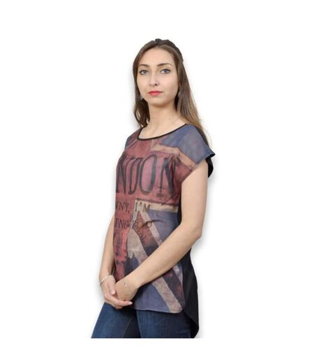 Tee shirt femme imprimé manches courtes motifs asymétriques