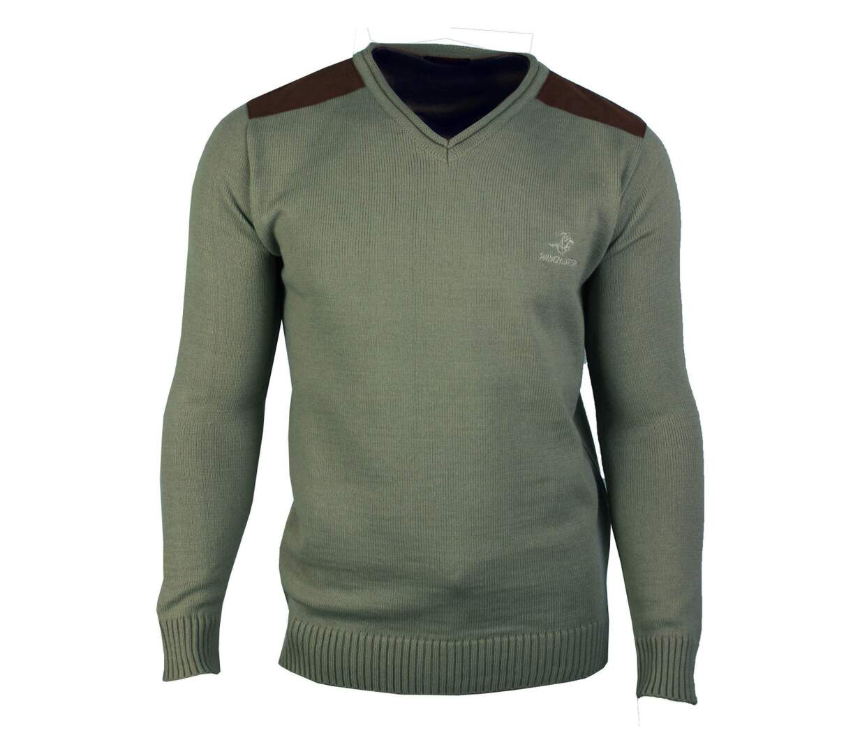 Pull Col V Homme Winchester Panel2 Vert Marine avec Renforts Suédine-2