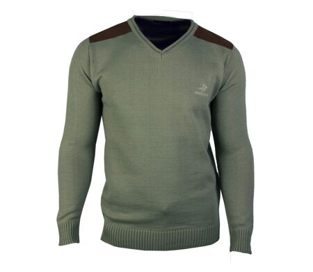 Pull Col V Homme Winchester Panel2 Vert Marine avec Renforts Suédine