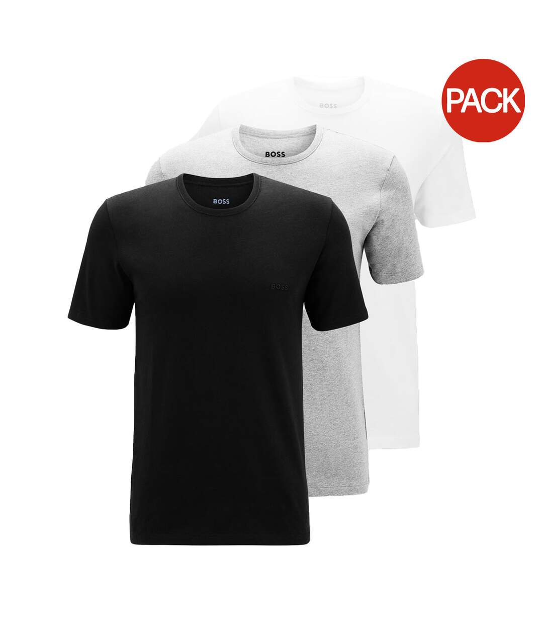 Lot De 3  T-shirts Motif/style Logo Brodé Homme Blanc Noir Gris Boss-1