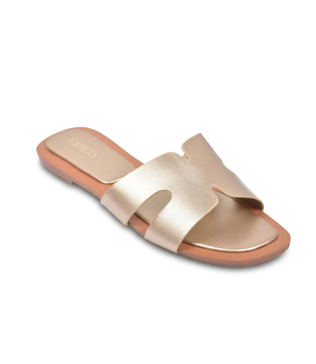 OZABI Sandales Slide H-Strap Cuir Synthétique Or Noir 36-41-1