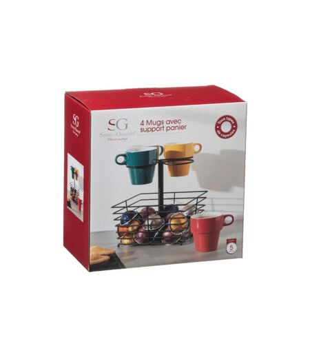 Lot de 4 Mugs & Panier à Capsules Mino 26cl Noir