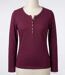 MAYFLOWER NINON4 : Tee-shirt manches longues prune en coton flammé avec patte boutonnée-3
