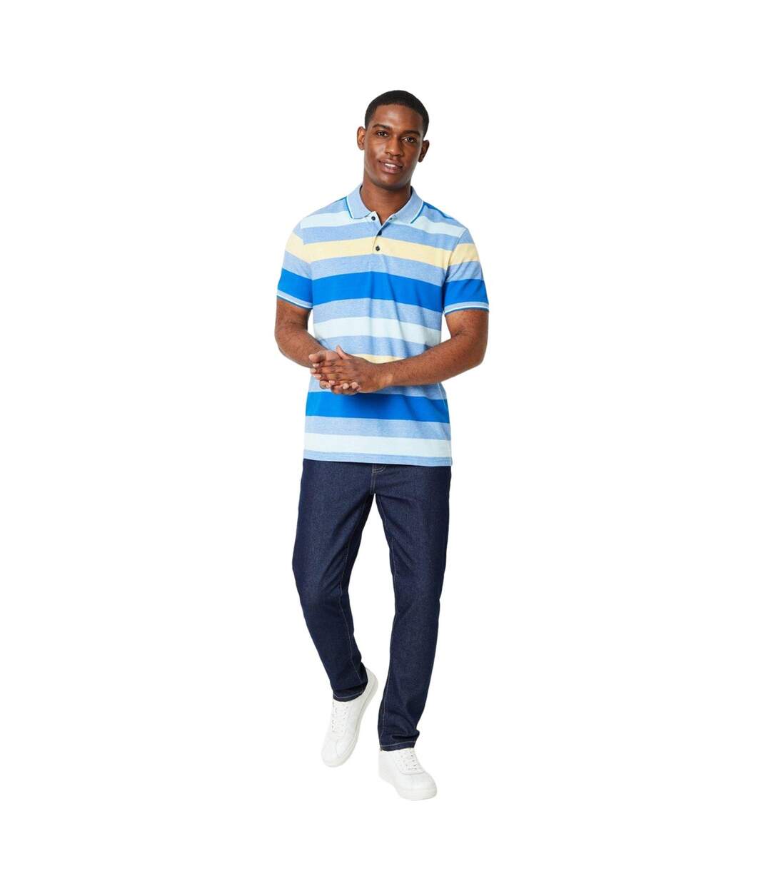 Mens Barbados Stripe Polo Shirt Yellow Maine-3