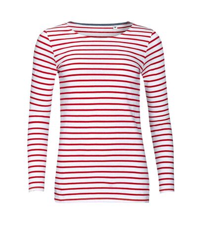 Marine t-shirt rayé à manches longues femme blanc/rouge SOLS