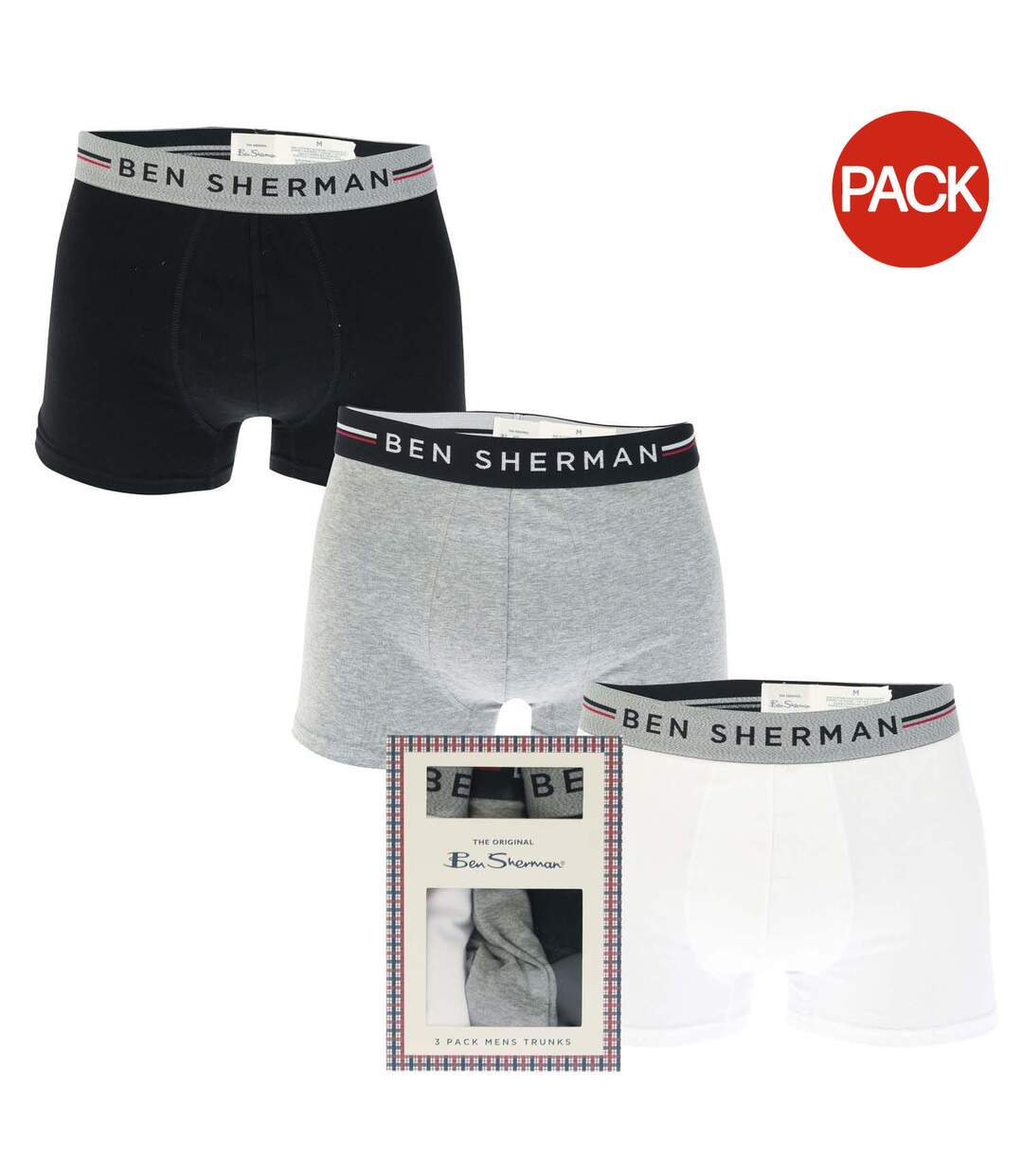 Pack Of 3  Mens Roman Boxer Shorts  Black Grey White Ben Sherman-1