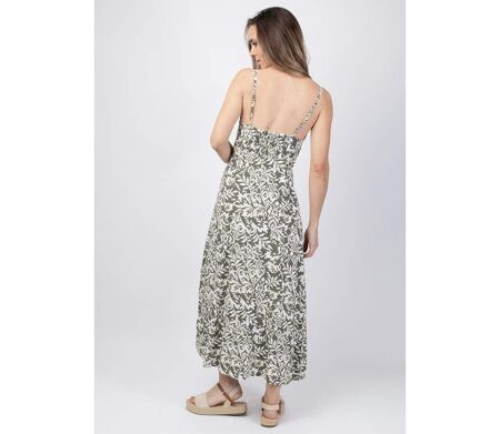 Robe longue VICTORIA motif ethnique kaki Coton Du Monde