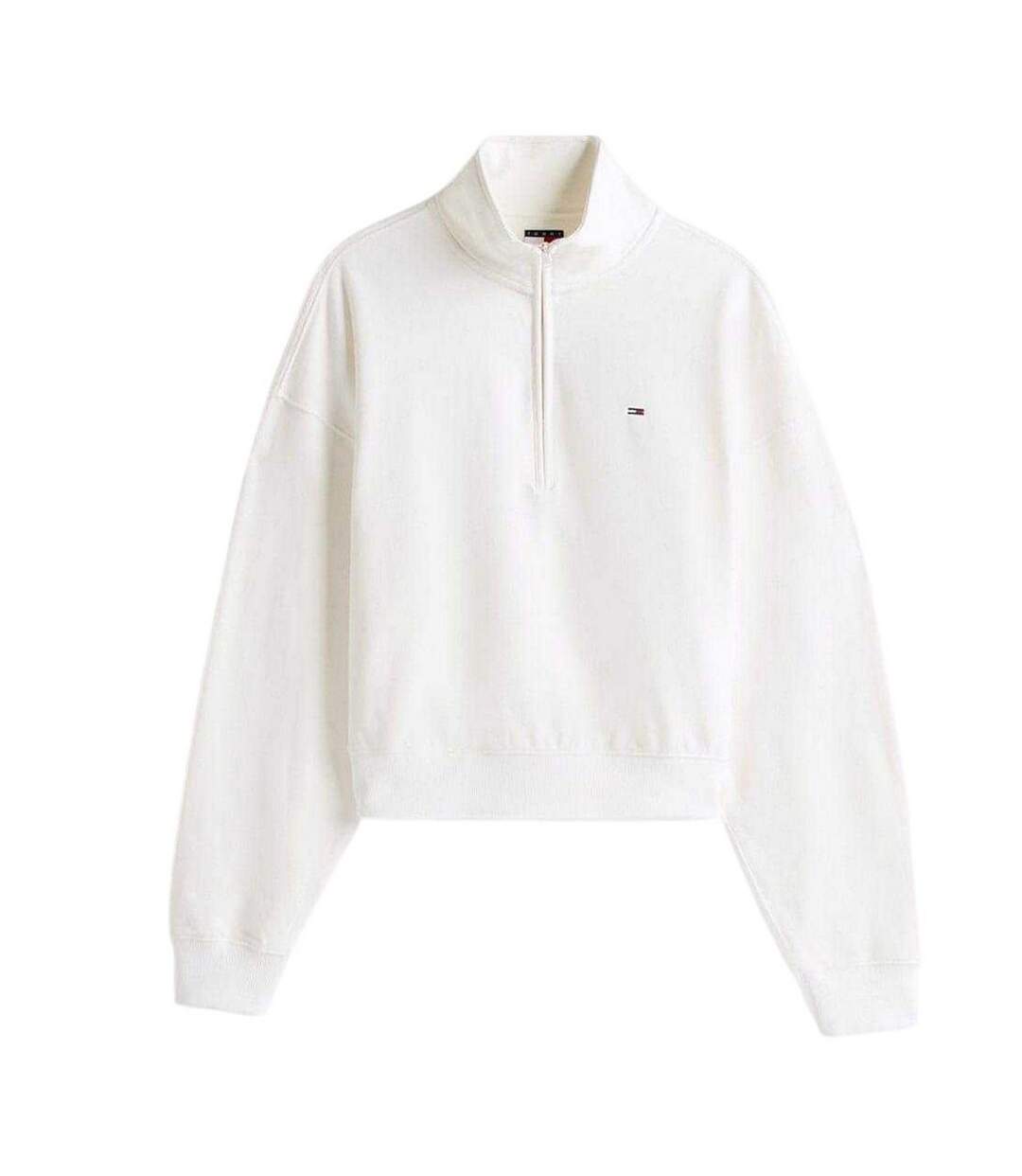 Womens/ladies Zip Neck Sweatshirt Ecru Tommy Jeans-2
