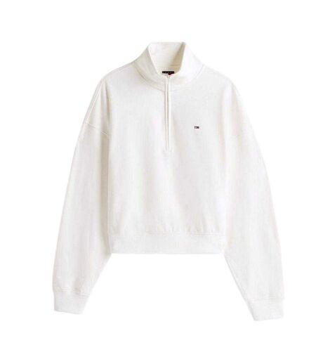 Womens/ladies Zip Neck Sweatshirt Ecru Tommy Jeans