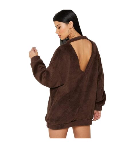 Womens/ladies Borg Jumper Dress Chocolate Missy Empire