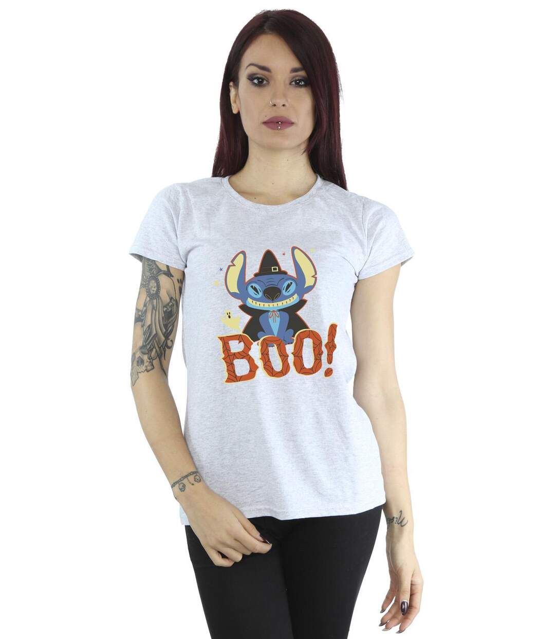 Disney T-shirt en coton Lilo & Stitch Boo ! pour femmes/femmes (Gris sportif) - UTBI26007-2
