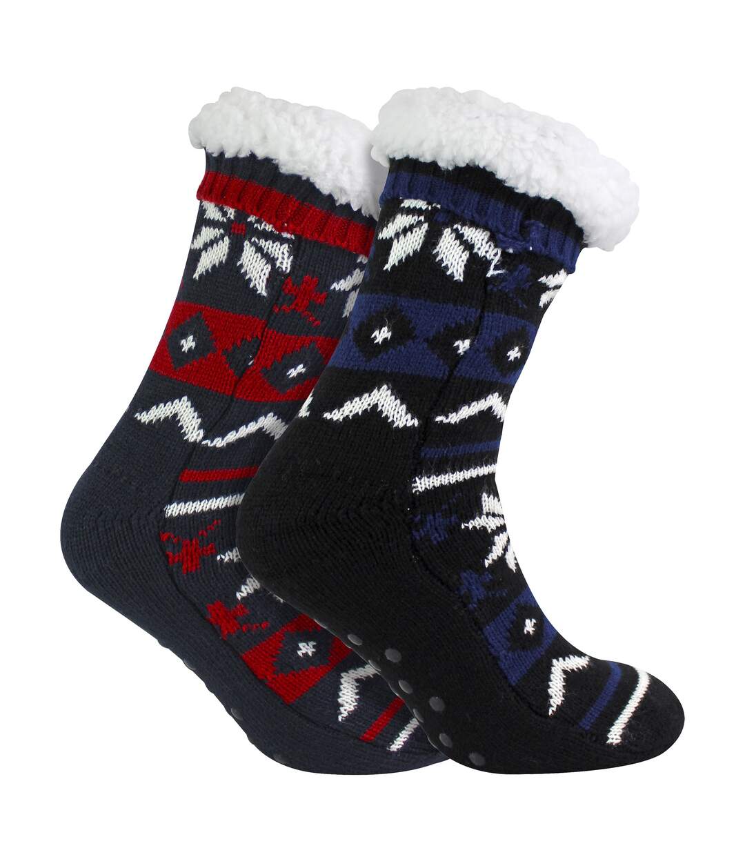 Lot de 2 chaussettes pantoufles en tricot Fairisle pour hommes avec Sherpa-4