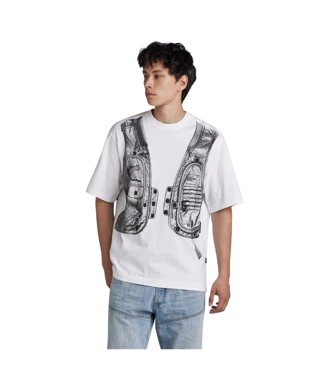 T-shirt Motif/style Graphique Archive Homme Blanc Gris G-Star-2