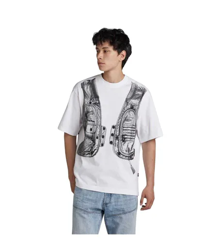 T-shirt Motif/style Graphique Archive Homme Blanc Gris G-Star