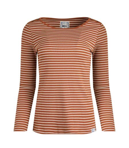 Womens/ladies mila stripe ribbed organic long-sleeved t-shirt caramel Weird Fish