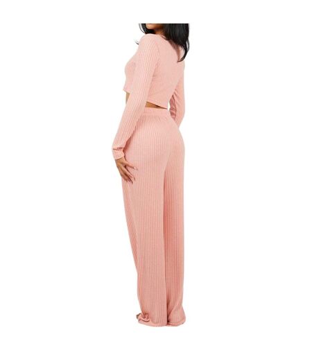 Womens/ladies Ribbed Loungewear Set Dusty Pink Brave Soul