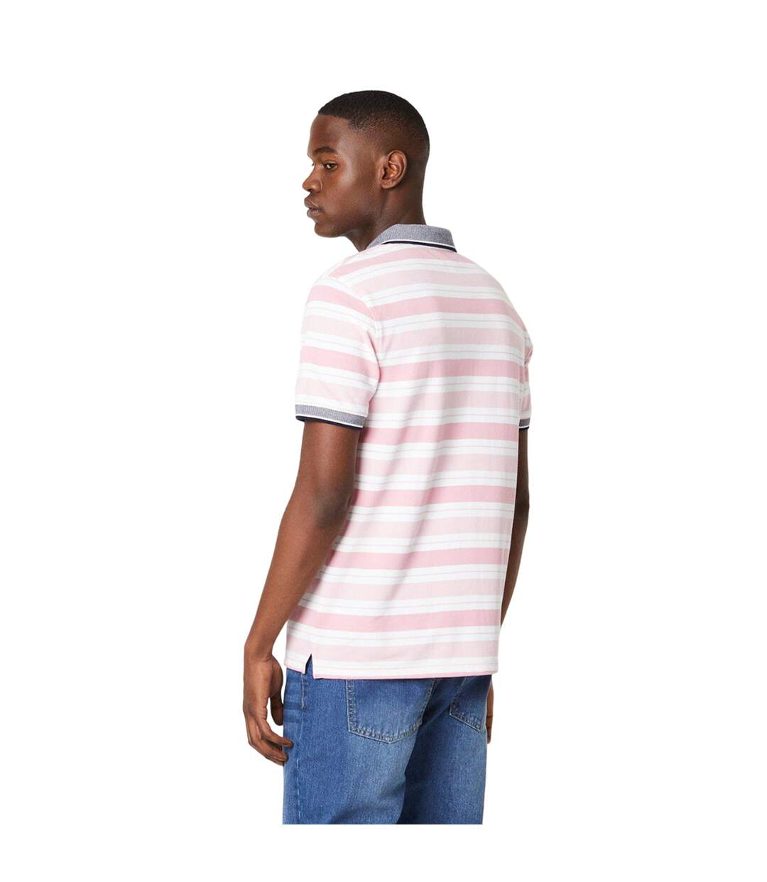 Mens double stripe polo shirt pink Maine-2