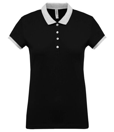 Polo bicolore pour femme - K259 - noir - manches courtes