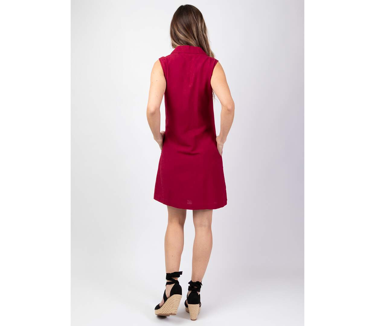 Robe courte unie framboise CELINE sans manches Coton Du Monde-4