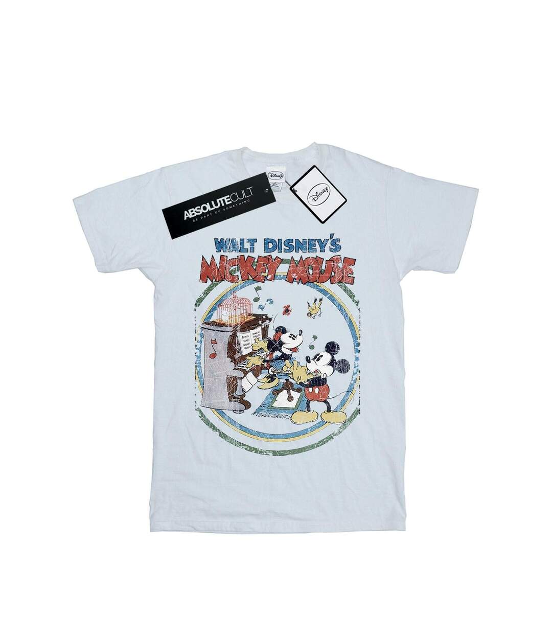 Disney Femme/Ladies - Mickey Mouse Piano Cotton Boyfriend T-Shirt (Blanc) - UTBI35874-1