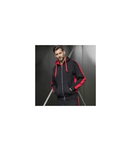 AWDis Just Hoods Mens Contrast Sports Polyester Full Zip Hoodie (Jet Black/Fire Red) - UTPC2967