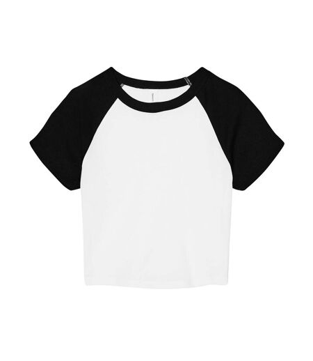 Womens/ladies micro-rib raglan crop top white/black Bella + Canvas