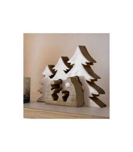 Crèche de Noël & Sapins Puzzle 25cm Blanc & Naturel