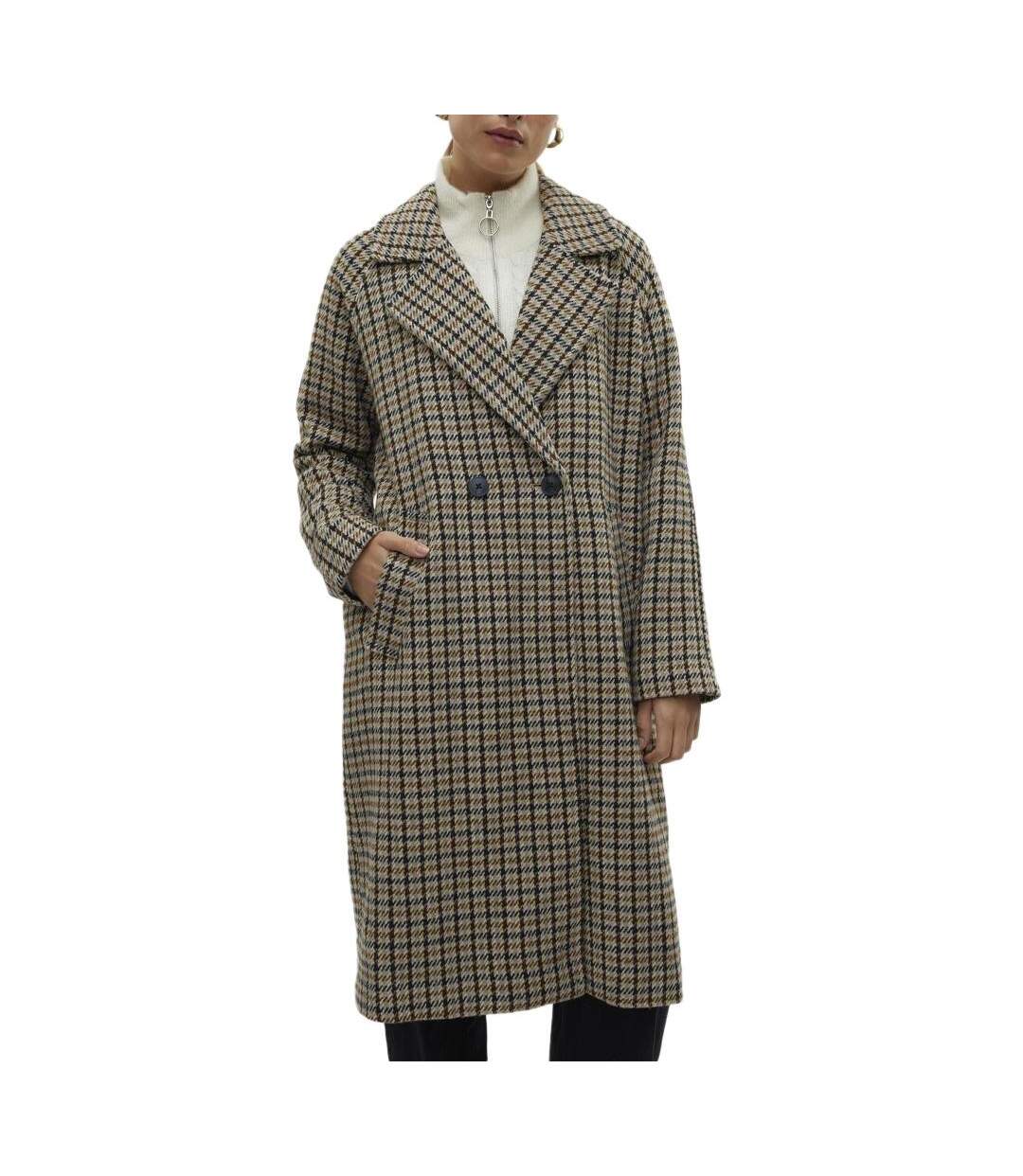 Manteau beige à carreaux femme vero moda hannah-1