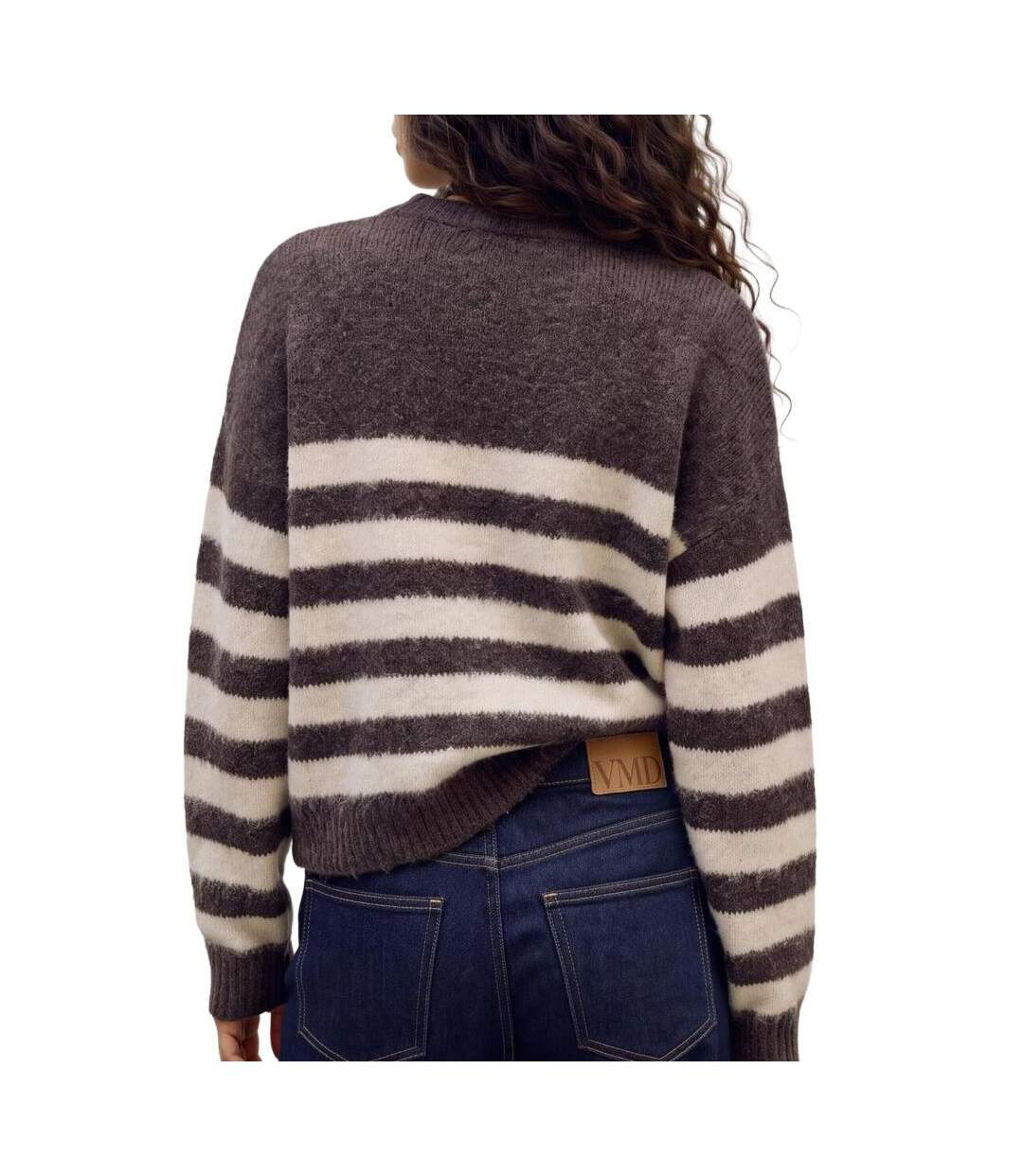 Pull rayé marron  femme vero moda fotove stripe-2
