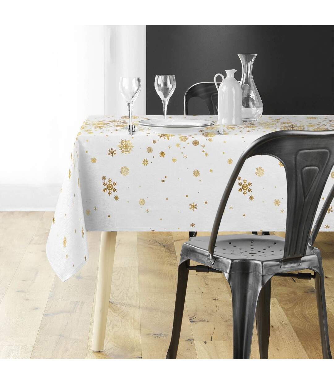 Nappe Imprimé Métallisé Constellation 150x240cm Blanc & Or-3