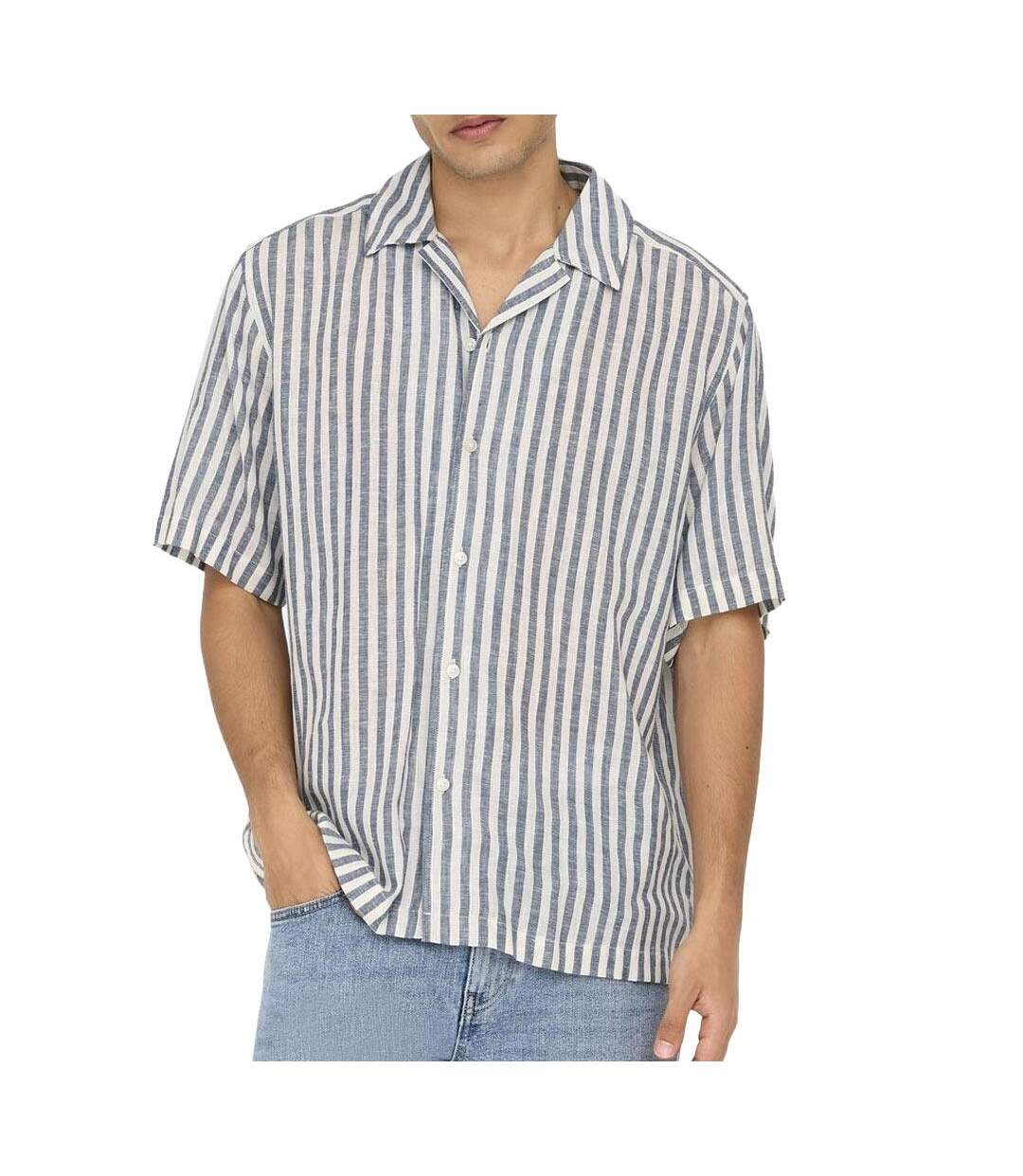 Chemisettes rayures bleu/blanc homme only & sons onsseppo strip-1