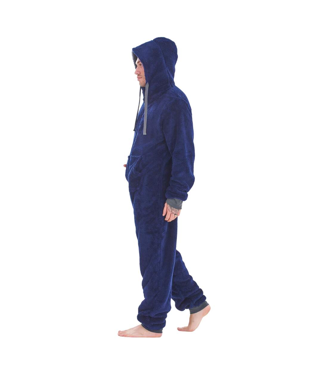 Mens Hooded Fleece Contrast Trim Jumpsuit Navy Keanu-4