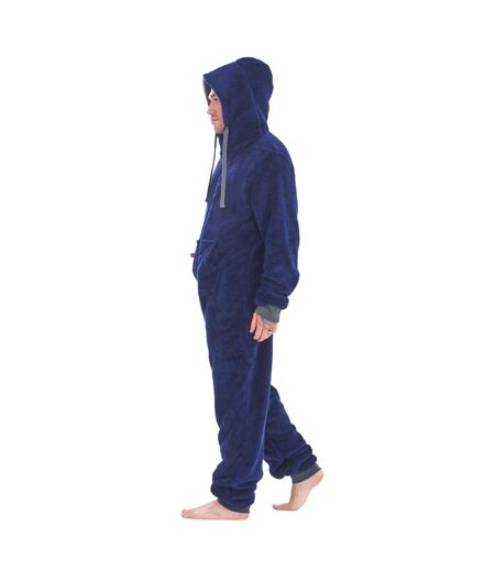 Mens Hooded Fleece Contrast Trim Jumpsuit Navy Keanu