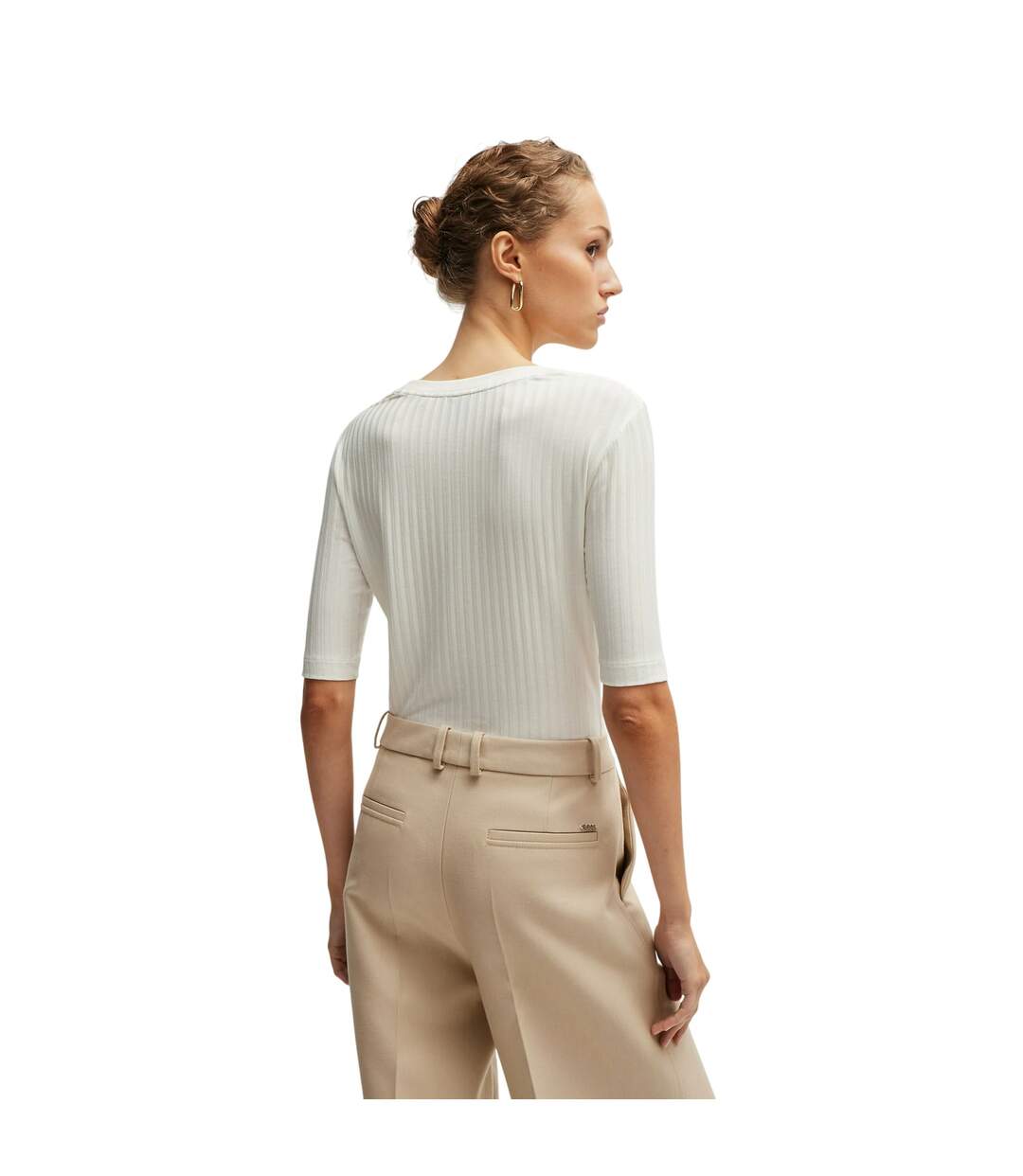 Womens/ladies Effilie Ribbed T-shirt White Boss-3