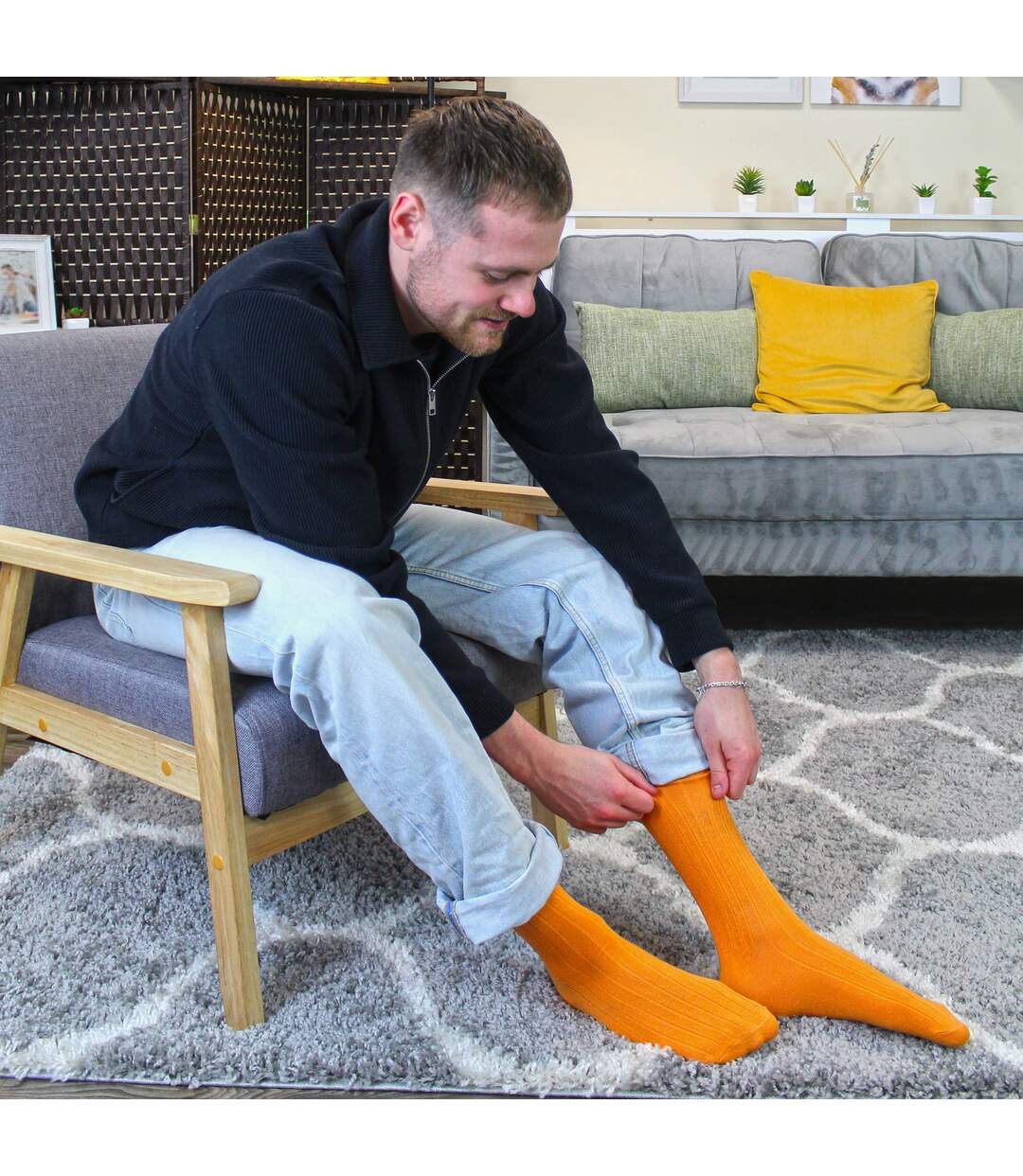 6 Pairs Mens Plain Coloured Cotton Rich Ribbed Dress Socks-3