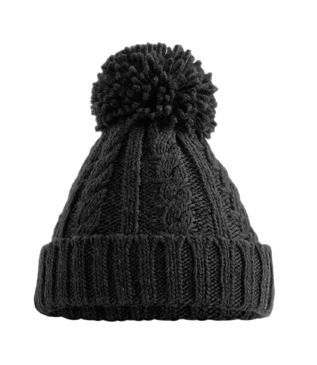Unsiex Adultes Bonnet En Tricot Torsadé Mélangé Noir Beechfield-1