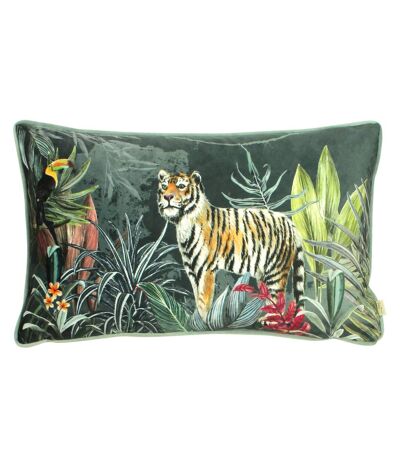 Zinara tiger cushion cover 30cm x 50cm green Evans Lichfield